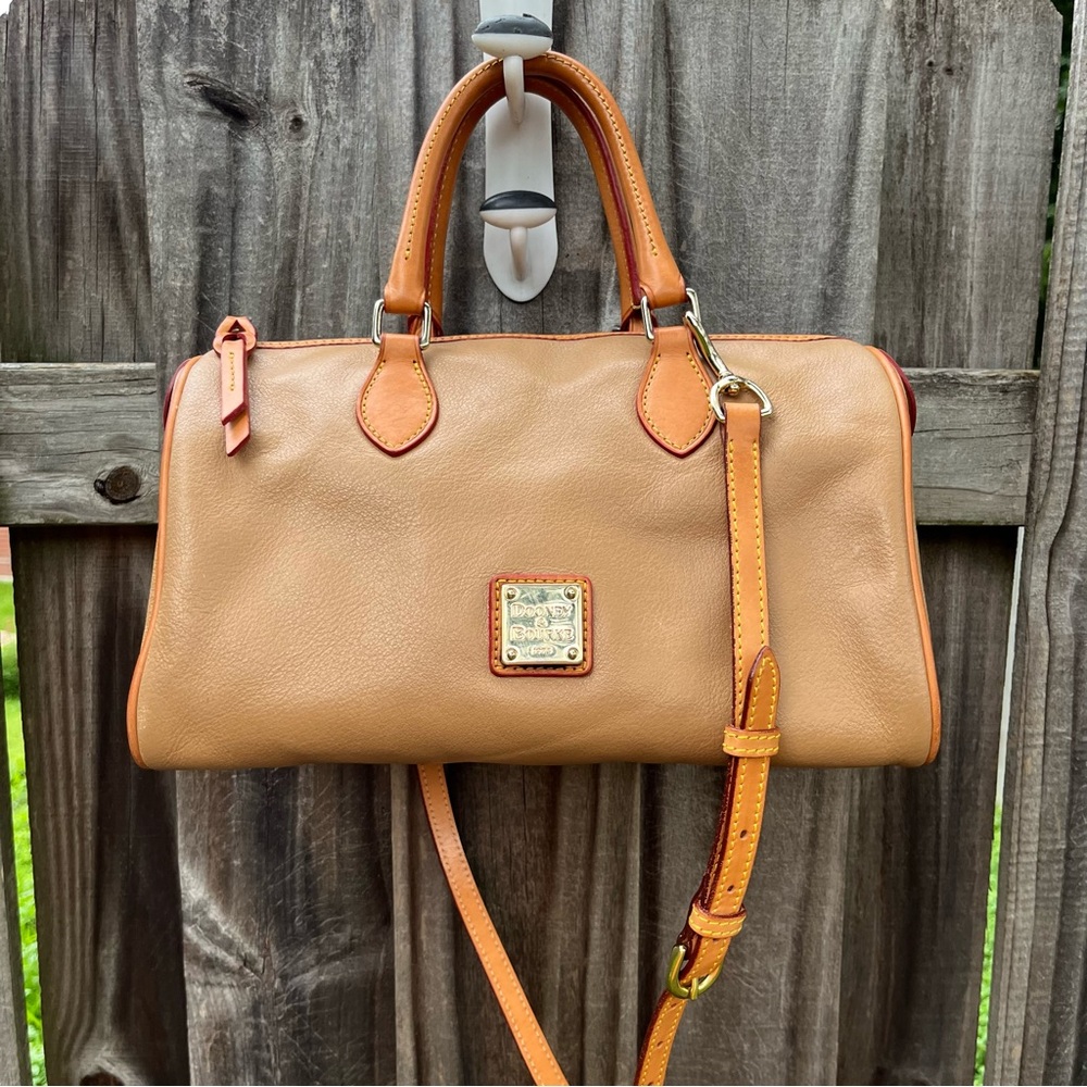 Dooney & Bourke leather barrel satchel in camel - Picture 4 of 15